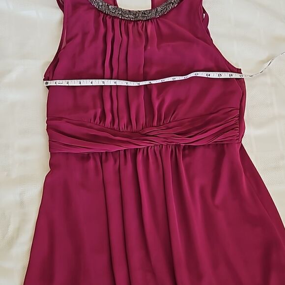 Yessica Women's Beaded Neckline Chiffon, Twisted Belt  Maxi Dress 12 Burgundy - Picture 6 of 16